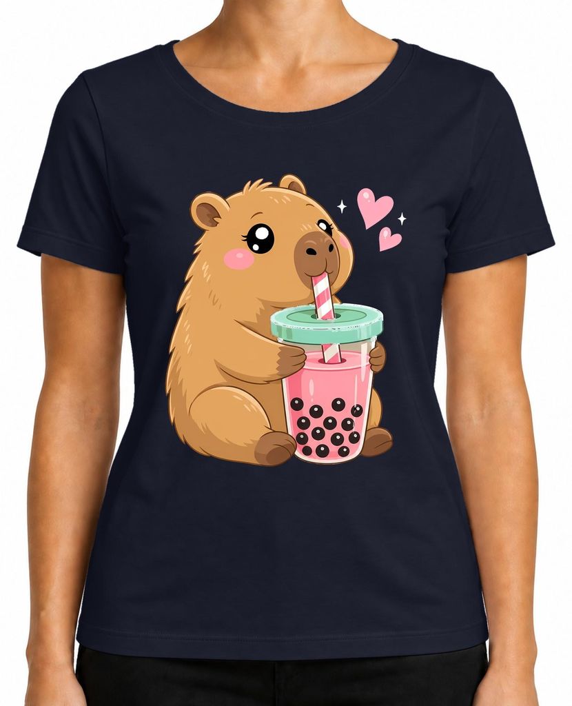 T-shirt da donna con stampa "Kawaii Capybara Boba Bubble Immagine del prodotto 