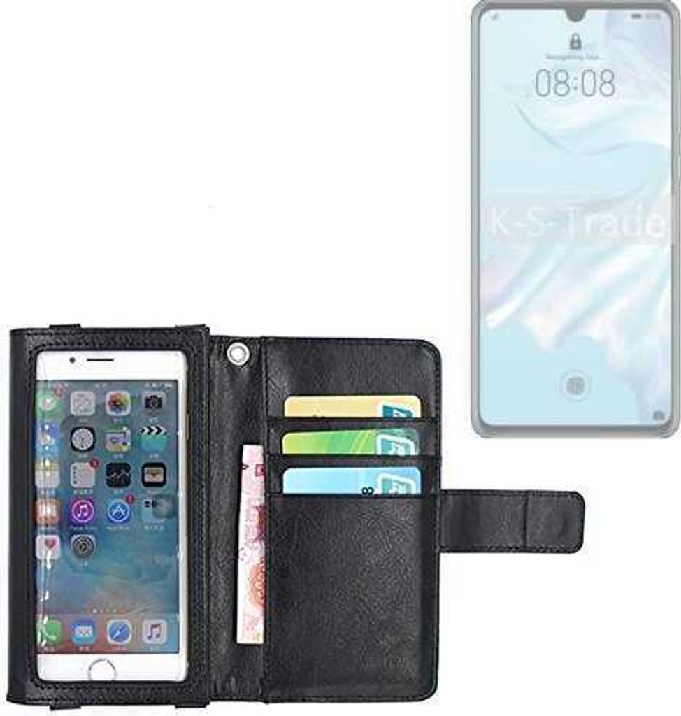 K-S-Trade Handy Hülle Schutz Hülle Kompatibel mit Huawei P30 Pro Case mit Displayschutz / Schutzfolie Flip Cover Wallet case Etui Hülle schwarz