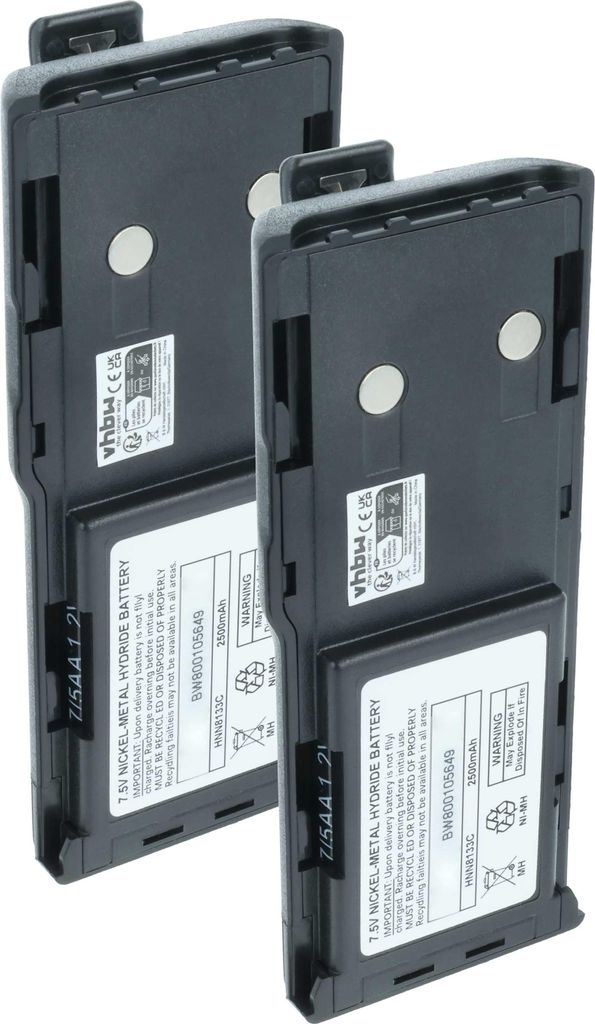 vhbw 2x Akku Ersatz für Motorola WPNN4040AR, WPNN4044AR, PMNN4005, WPNN4040 für Funkgerät, Walkie Talkie (2500 mAh, 7,5 V, NiMH) + Gürtelclip