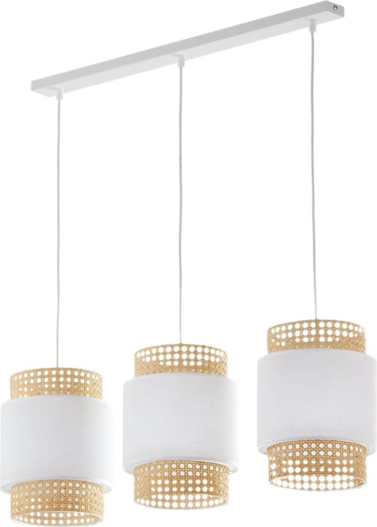 Pendelleuchte Metall Stoff H: max. 100 cm in Weiß Gold E27 3-flammig länglich Modern