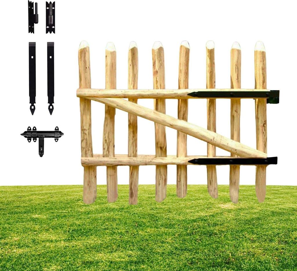 Floranica Zauntor Haselnussholz 100 cm breit x 50 cm Gartentor für Staketenzaun Hoftor Tür Zauntor für Staketenzaun Gartenpforte inkl. Scharniere