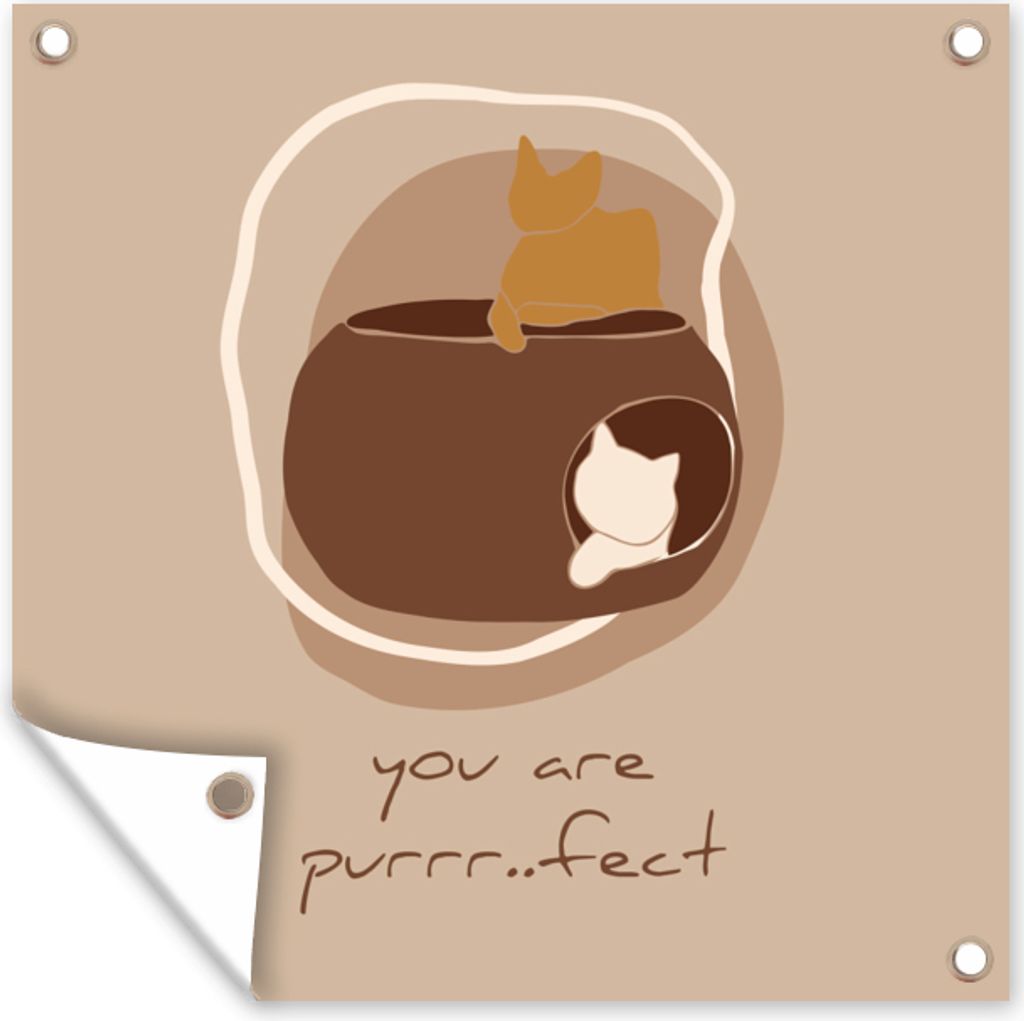MuchoWow 100x100 cm Outdoor-Poster Gartendeko Sichtschutz Garten Poster für den Garten Sprichwörter - Du bist purrr..fect - Katzen - Zitate - ...