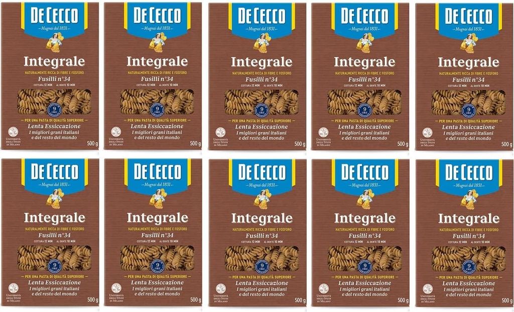 10x Pasta De Cecco Fusilli integrali n. 34 Vollkorn italienisch Nudeln 500 g