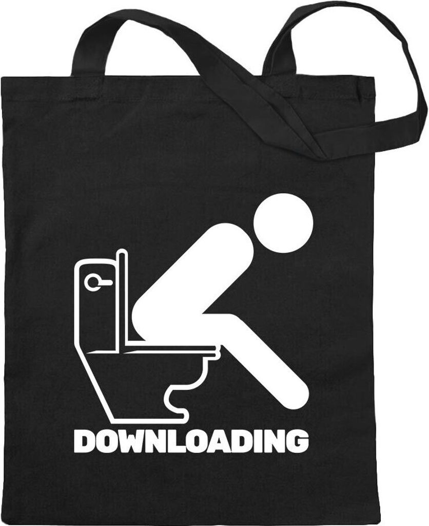Kiwistar - Baumwolltasche - schwarz - Downloading - Kacke - Klo - Tragetasche Stoffbeutel Umhängetasche langer Henkel