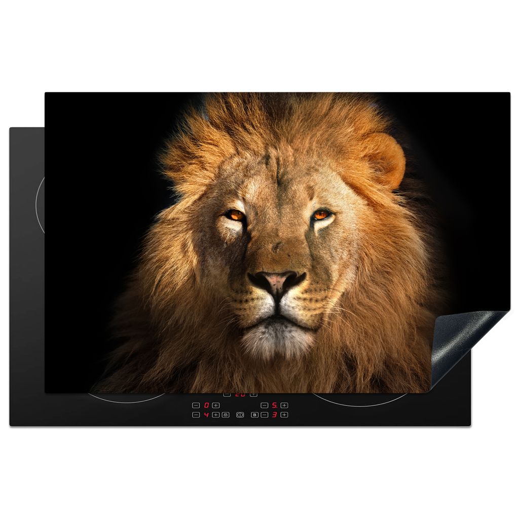 KitchenYeah Herdabdeckplatte Löwe - Tiere - Schwarz - Hell - Braun - Porträt , 80x52cm, Küche Deko, Glaskeramikkochfeld Herdabdeckung, Abdeckp...