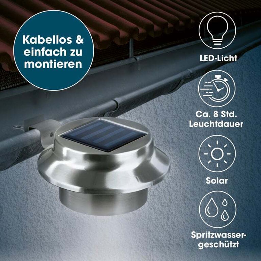 EASYmaxx Solar-Leuchte Dachrinne 3er-Set Tageslichtsensor Produktbild 2