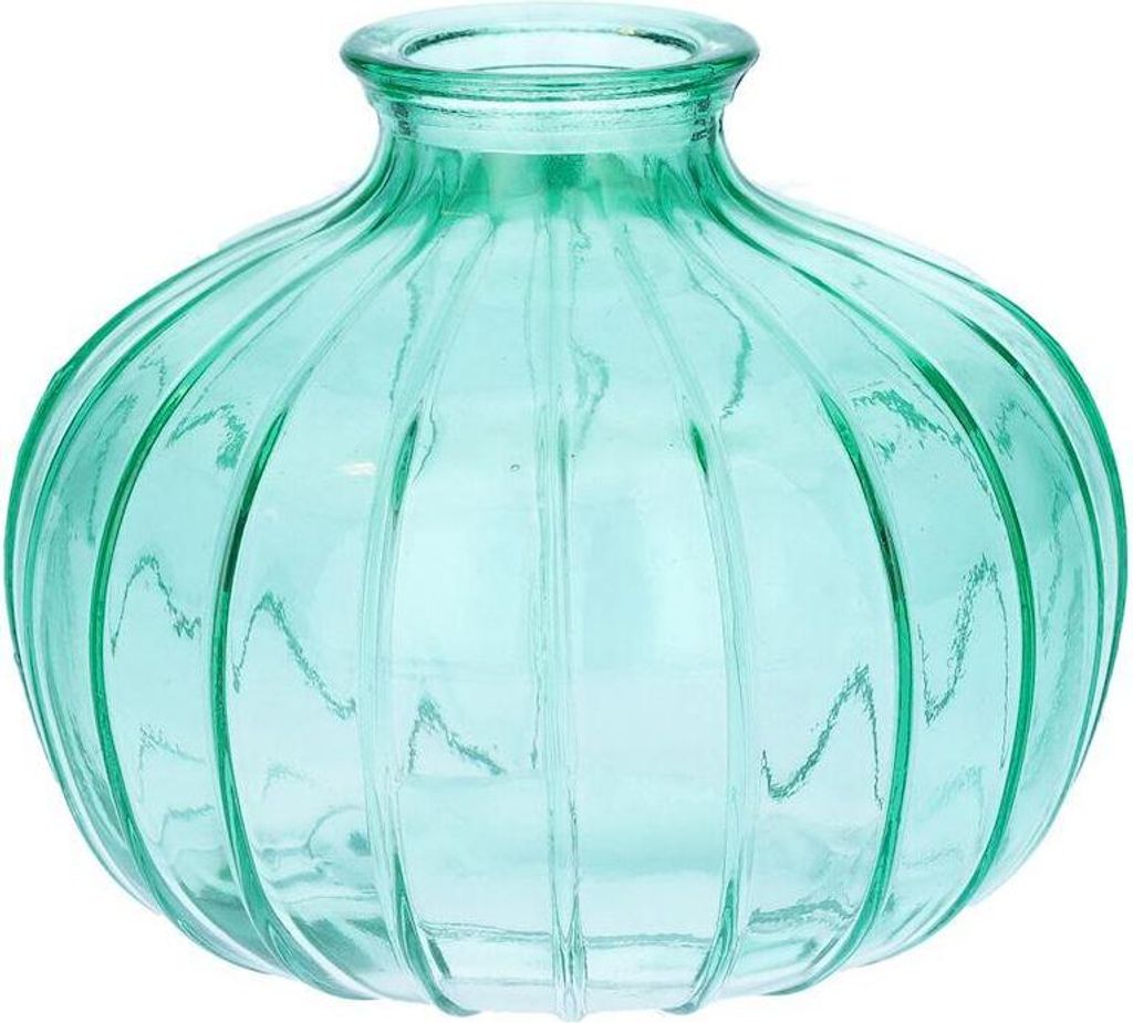 INNA-GLAS Dekoflasche ALFHARD mit Rillen, türkis-klar, 8,5cm, Ø10,5cm - Flasche aus Glas