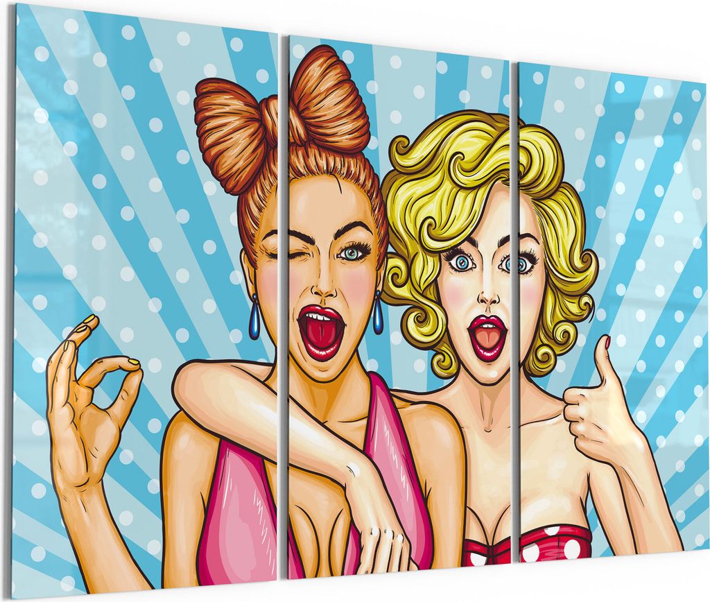 DEQORI Glasbild Echtglas 3x50x100 cm 'Freche Freundinnen' Wandbilder XXL groß