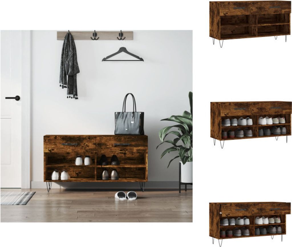 vidaXL Schuhbank Räuchereiche 102x35x55 cm Holzwerkstoff - Schuhregale & -schränke