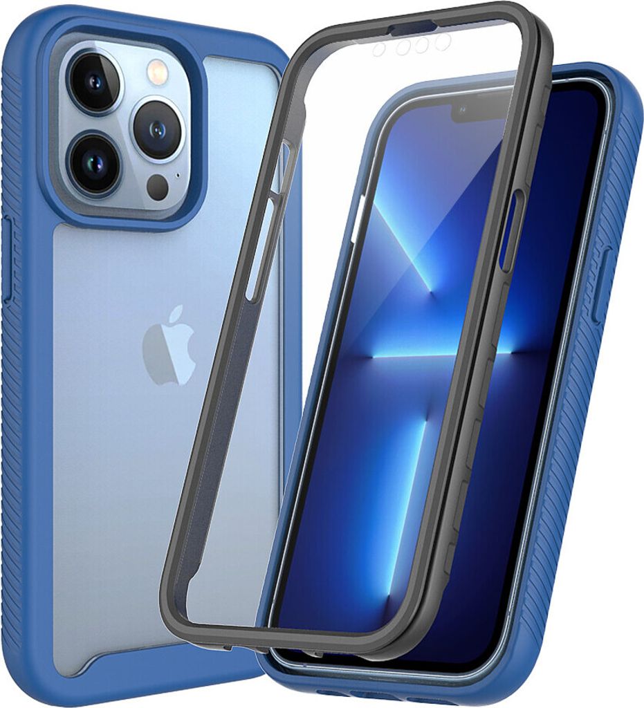 iPhone 13 Pro Max Hülle, Bumper mit Eingebautem Displayschutz Komplettschutz Schutzhülle für iPhone 13 Pro Max Dunkelblau