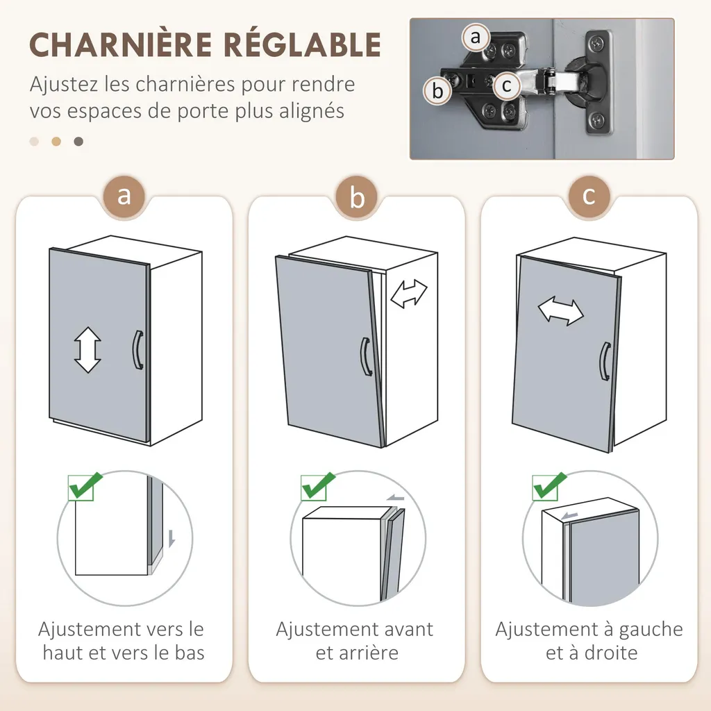 Buffet de cuisine multi-rangements gris avec 2 étagères modulables - 8