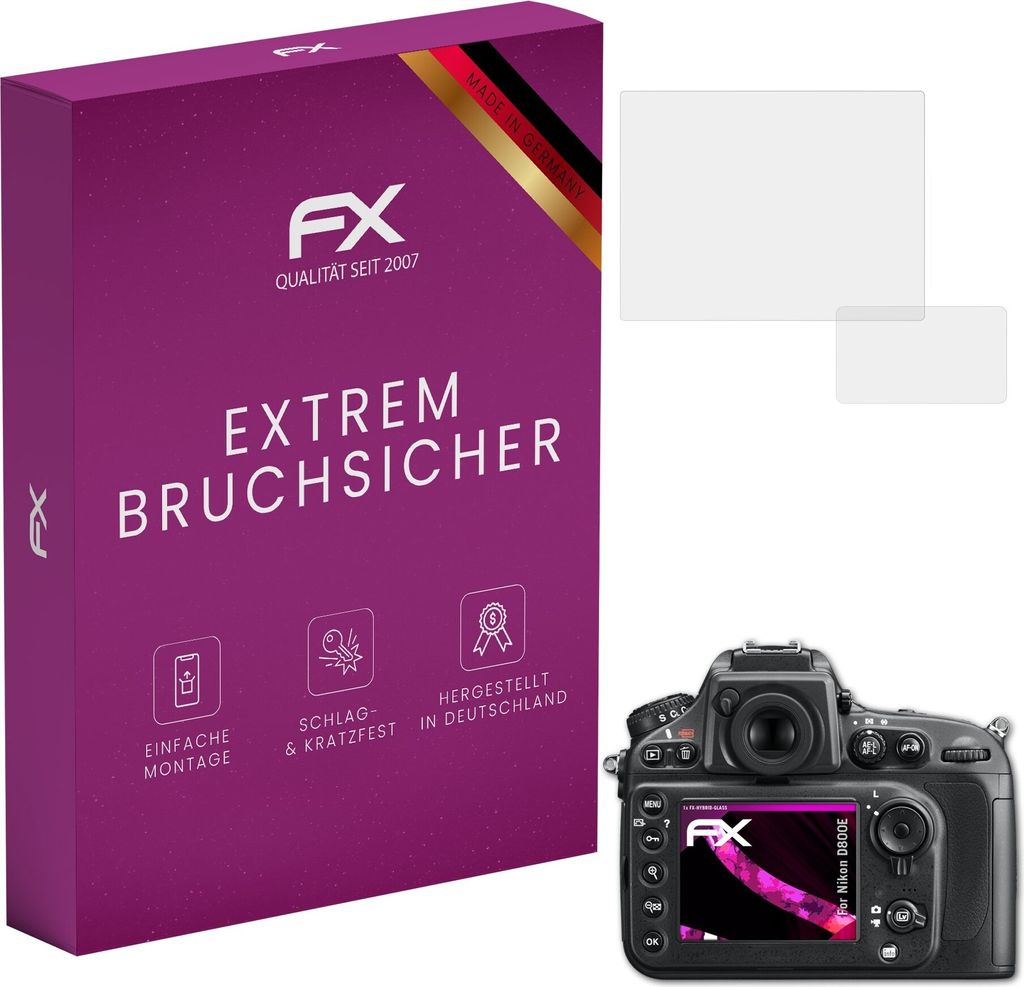 atFoliX FX-Hybrid-Glass Displayfolie kompatibel mit Nikon D800E Glasfolie