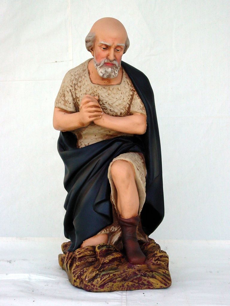 alter mittelgroßer Schäfer mit Schaf 62cm hoch Dekorationsfigur - Polyresin - verkleinert - für draußen