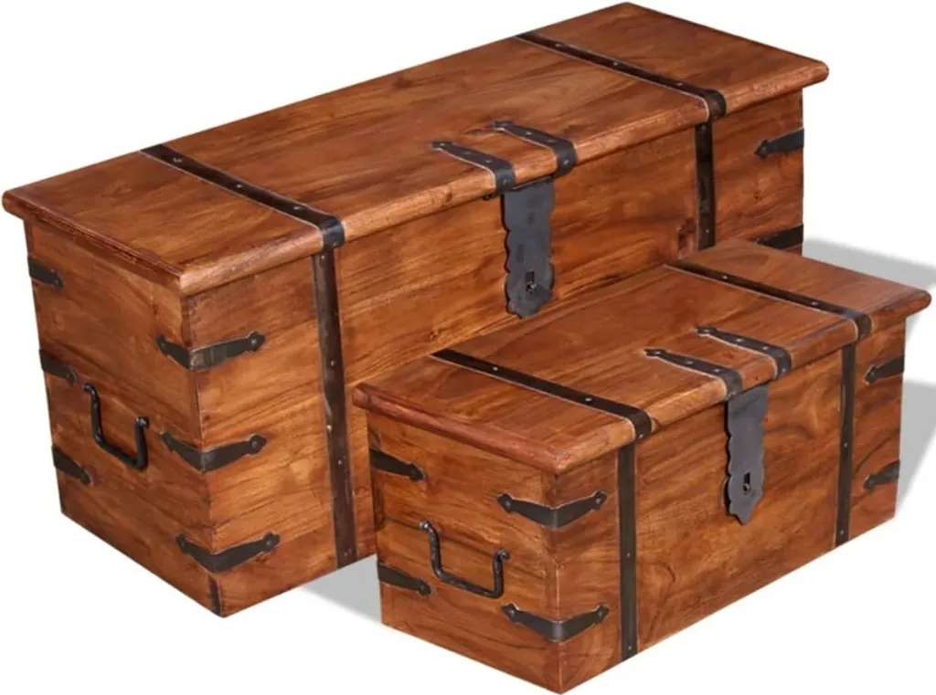 Malles de rangement en bois massif : lot de 2 coffres style rustique