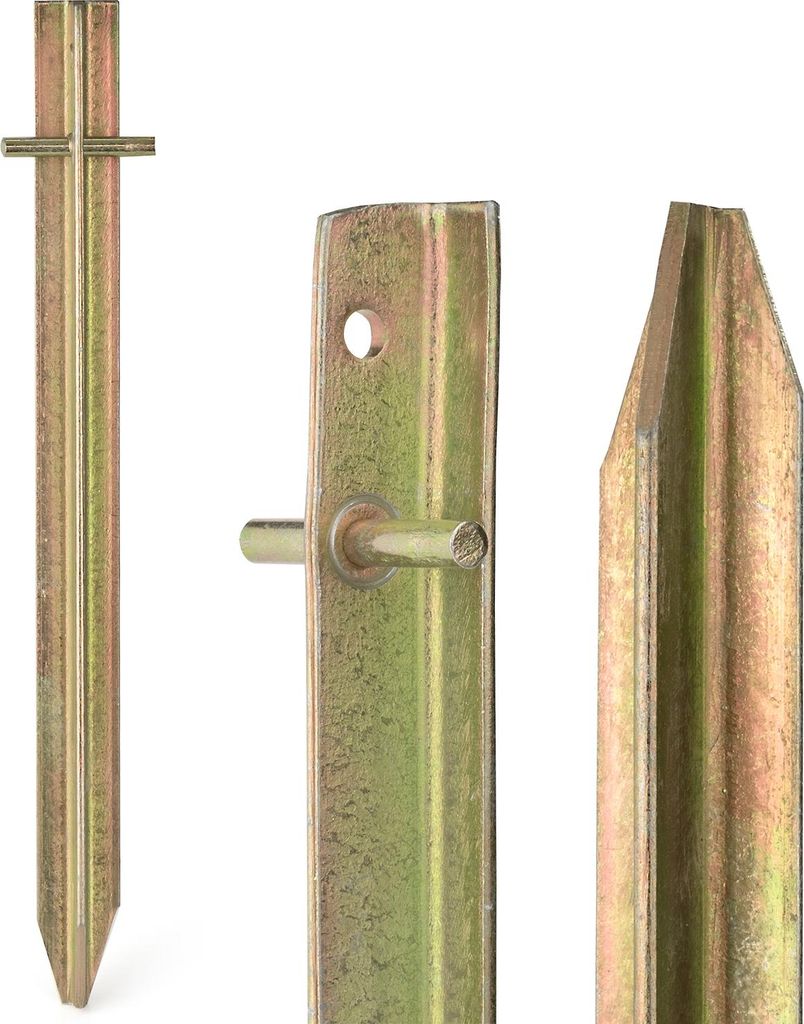 Set Da 4 Picchetti Per Tende A T Da 30 Cm – Pali In Acciaio Zincato Con Occhiello – Per Campeggio, Gazebo E Giardino – Color Oro