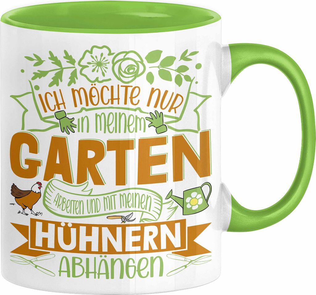 Hobby-Gärtner Geschenk Tasse Ich Möchte Nur In Meinem Garten Arbeiten Hühner Liebhaber Landwirt Bauer Geschenkidee Kaffee-Becher (Grün)