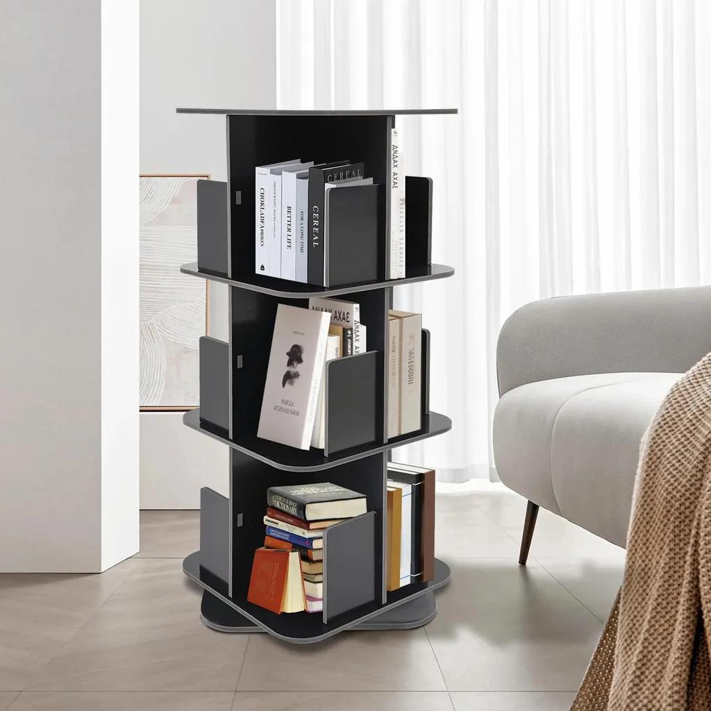 Bibliothèque pivotante pour petits espaces - Étagère compacte 360° noir mat