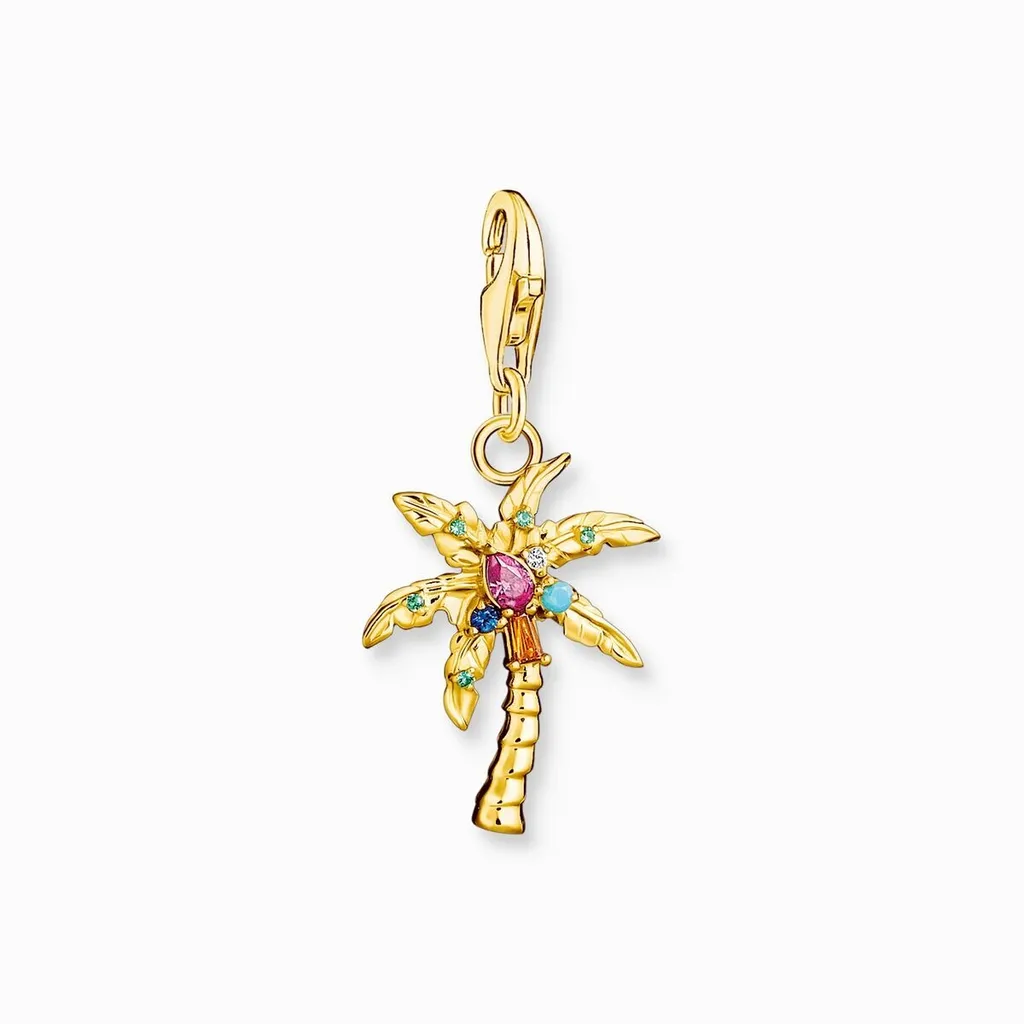 Charm Pendentif Palmier Multicolore Doré - Bijou Tropical en Argent 925