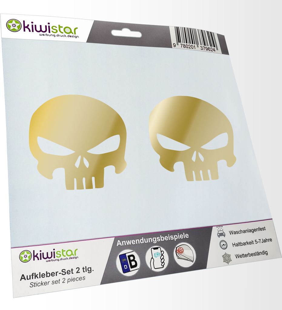 Kiwistar - 2x Kennzeichenaufkleber - goldchrom - 21 mm - Krieger Aufkleber für Auto, Laptop, Fahrrad, LKW, Motorrad Mehrfarbig JDM Decal Racing