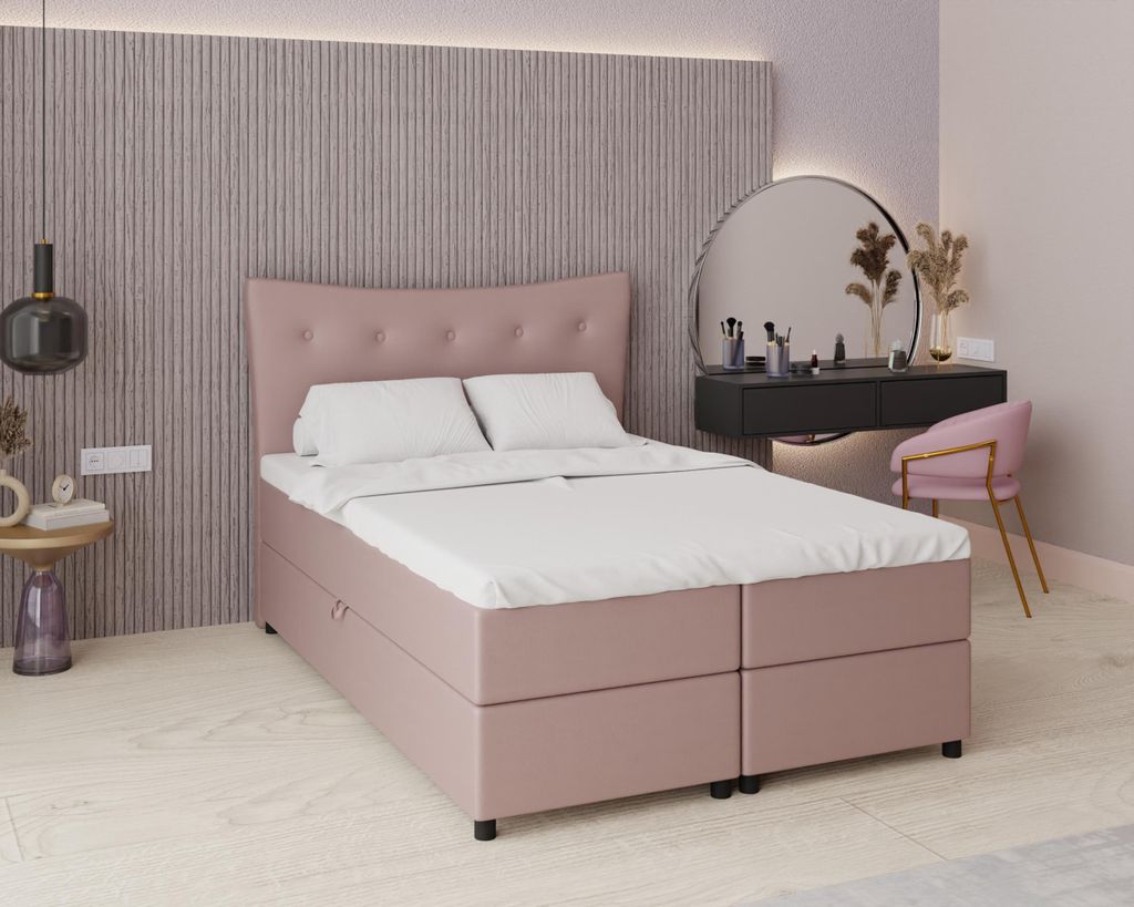 Boxspringbett, 140cm x 200cm, Grau, mit Bettkasten, Matratze und Topper, Doppelbett, NEVADA, Panda Möbel
