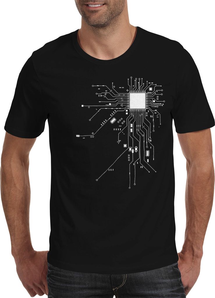 Herren T-Shirt - Geek CPU Herz Netzwerk Administrator Programmierer - Moonworks schwarz M