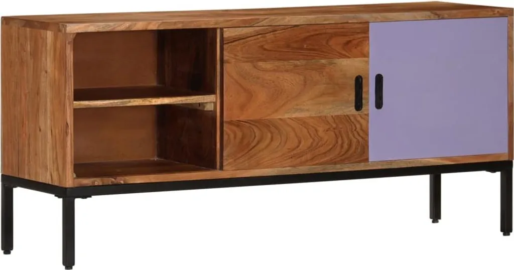Mobile TV Legno Massiccio Acacia 110 cm Colore Miele e Grigio