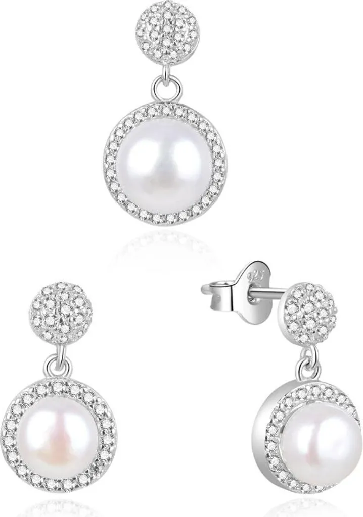 Bijoux mariage en argent et perles fines : set pendentif et boucles chic