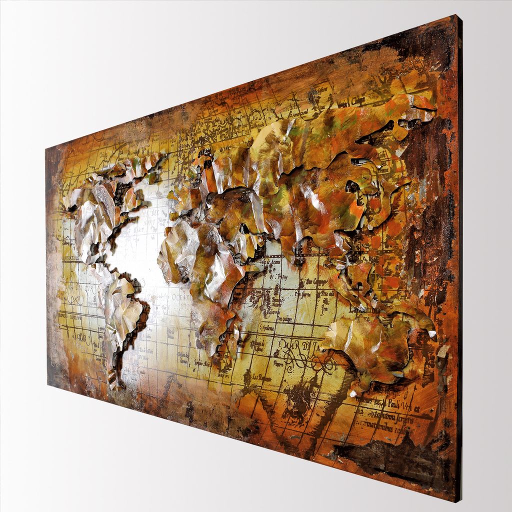 3D Wandbild Weltkarte Metallbild Relief handgefertigt 123cm Unikat Bild
