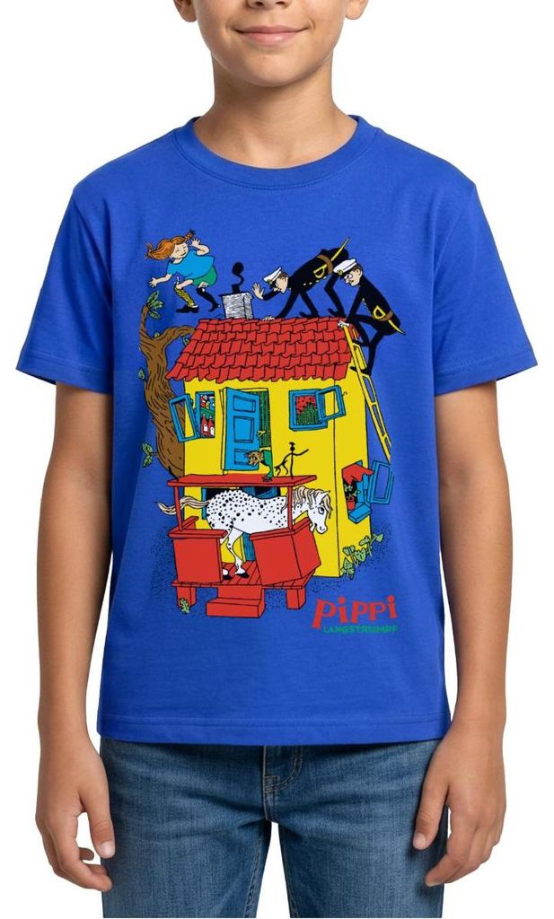 Spreadshirt Pippi Langstrumpf Villa Kunterbunt Teenager T-Shirt, 152/164 (12-14 Jahre), Royalblau