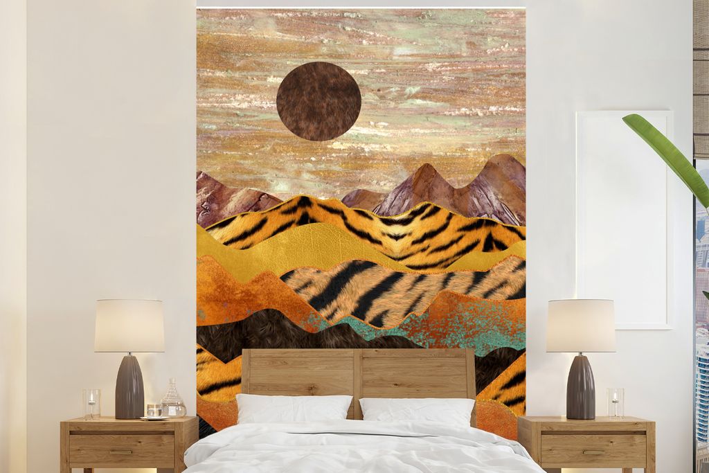 MuchoWow Fototapete für Wohnzimmer oder Schlafzimmer Wandtapete Vinyl Motivtapete Tigerdruck - Marmor - Berge - 180x280 cm - Wallpaper