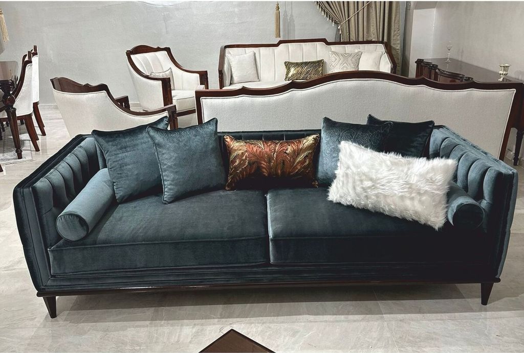 Casa Padrino Luxus Art Deco Samt Sofa Dunkelgrün / Dunkelbraun 235 cm - Wohnzimmer Möbel