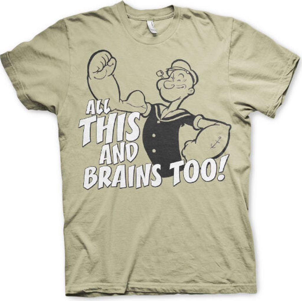 All This And Brains Too T-Shirt - Small - Khaki