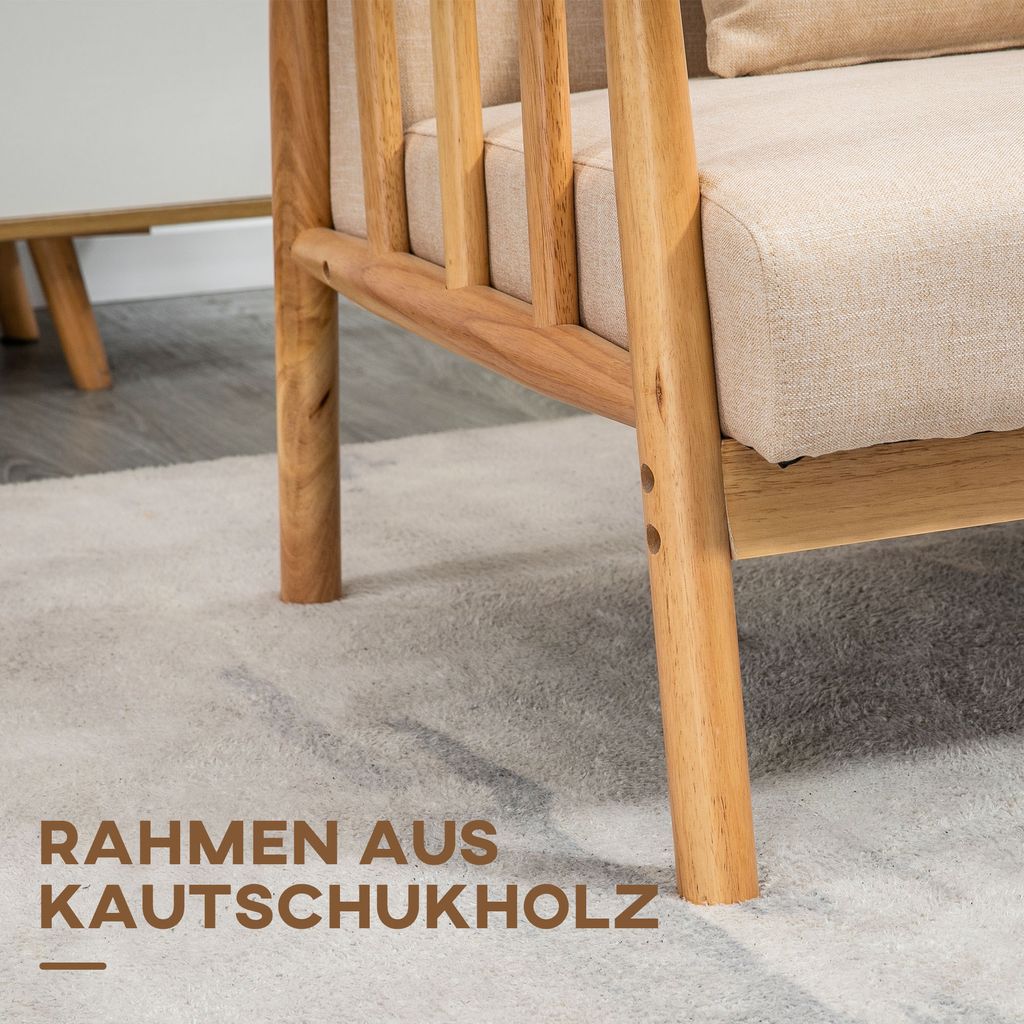 Divano A 2 Posti HOMCOM Stile Contemporaneo – Rivestimento In Tessuto Effetto Lino – Gambe In Legno E Tasche Portaoggetti – Grigio, 143x76x83 Cm