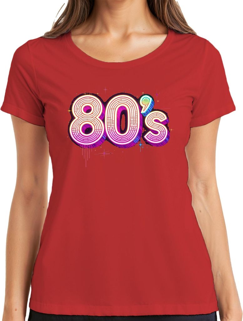 80's Neon Retro Disco Achtziger Jahre Party Vintage Geschenk Damen T-Shirt, Rot, XL