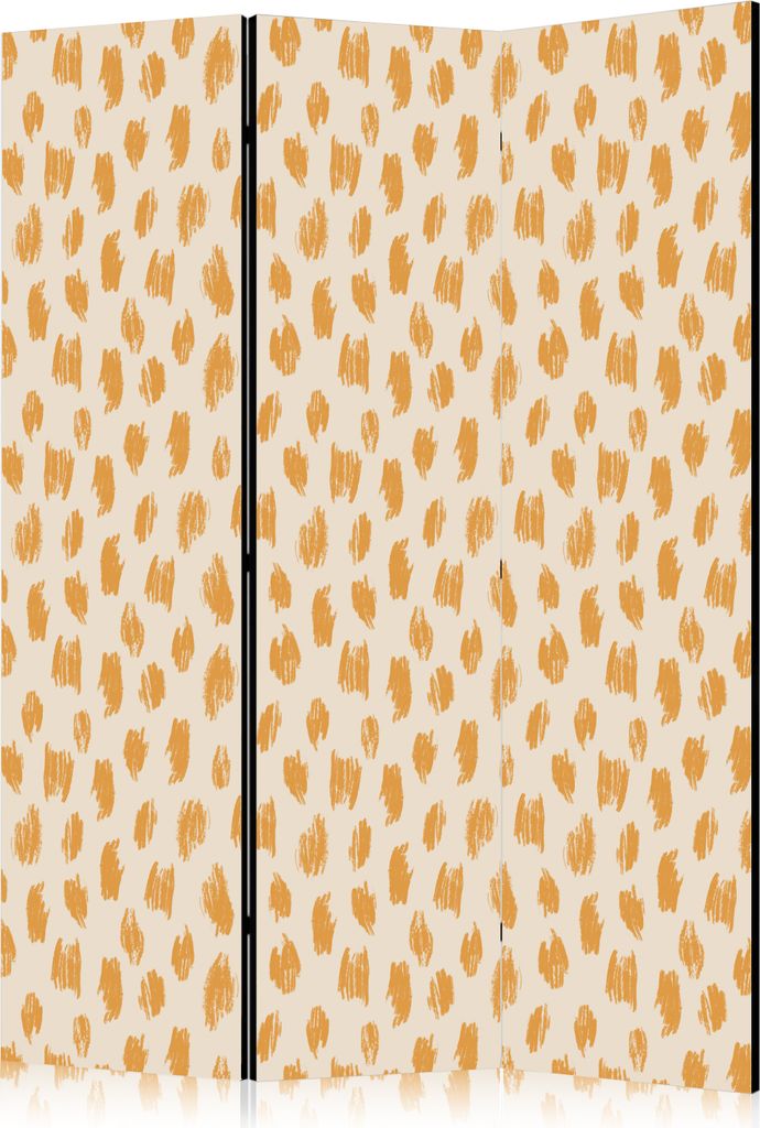 3-teiliger Doppelseitiger Vlies Paravent - Drawn Pattern in Spots and Dots in Shades of Orange and Ecru 135x172 cm Abstrakt f-A-10192-z-a
