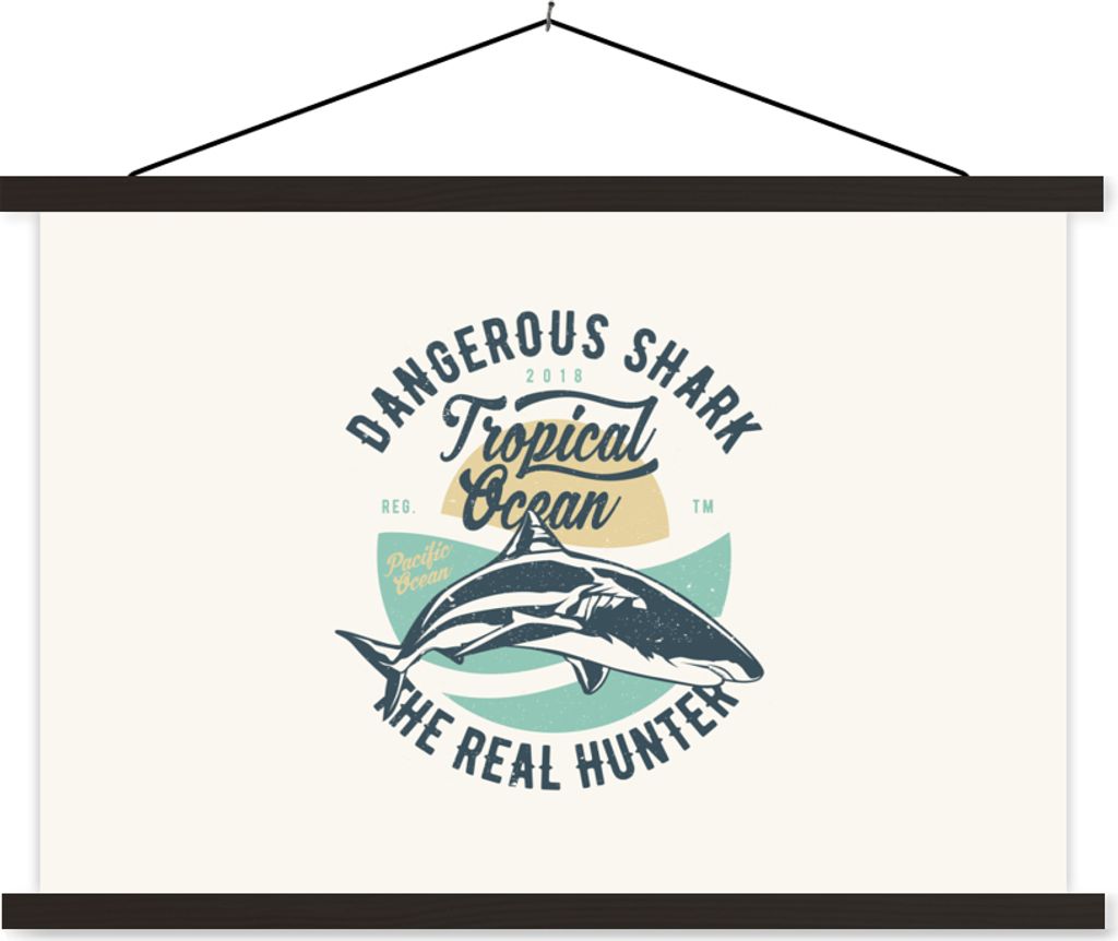 MuchoWow Textilposter Hai - Sommer - Vintage 60x40 cm mit schwarzem Rahmen - Hölzernes