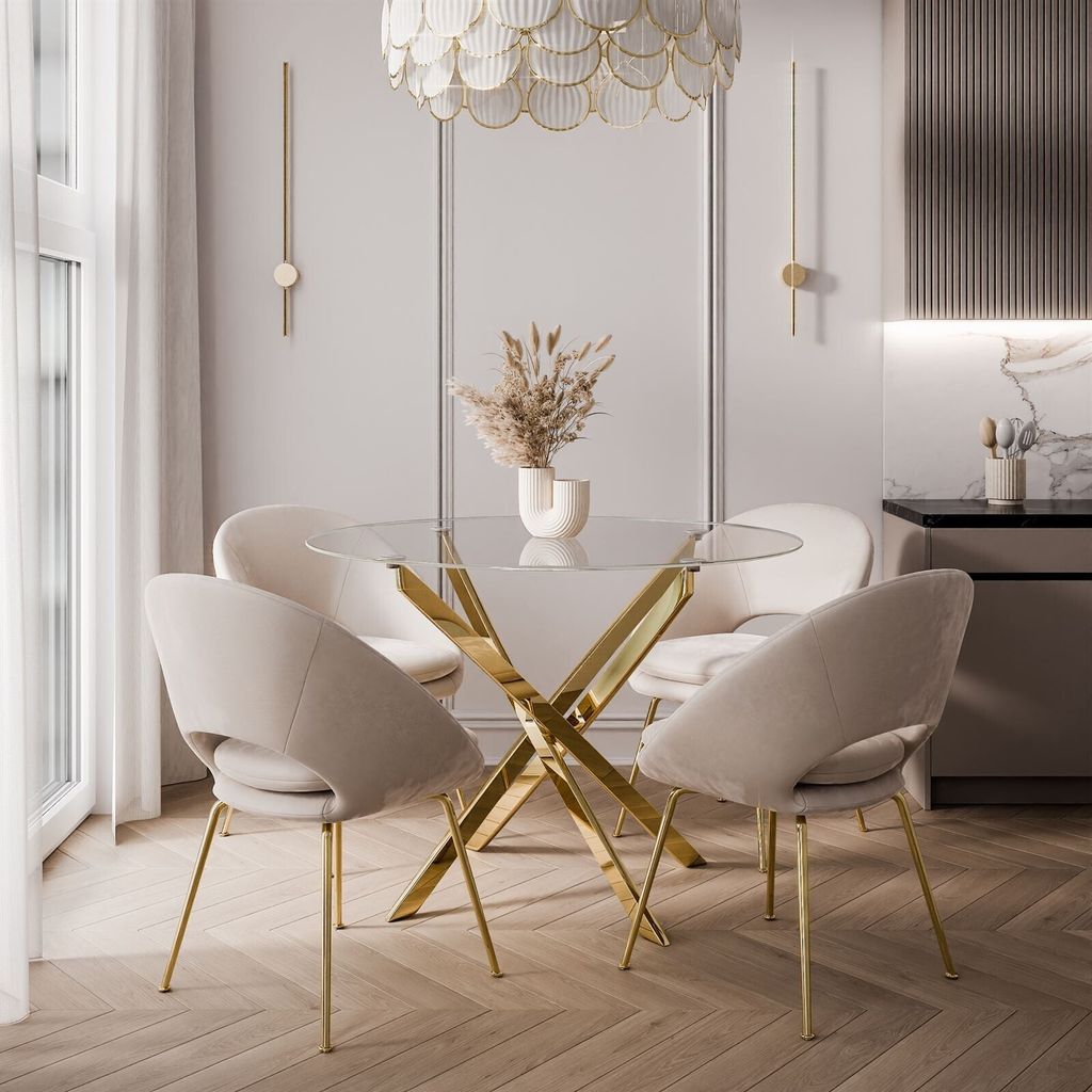BEIRA runder Tisch, 90 cm, Glasplatte Gold chrom / Produktbild 