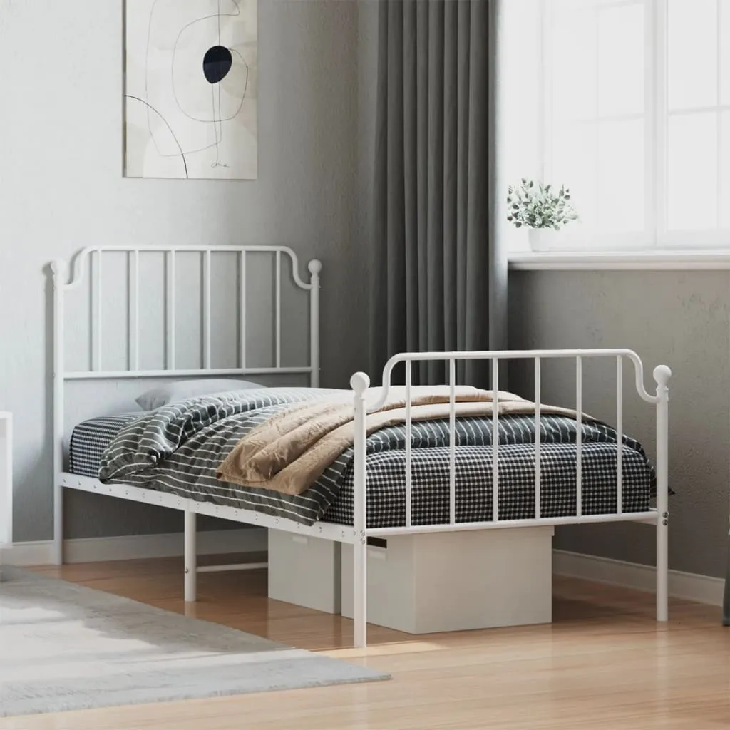 Sommier métallique blanc 90x200 cm avec tête de lit décorative haute qualité