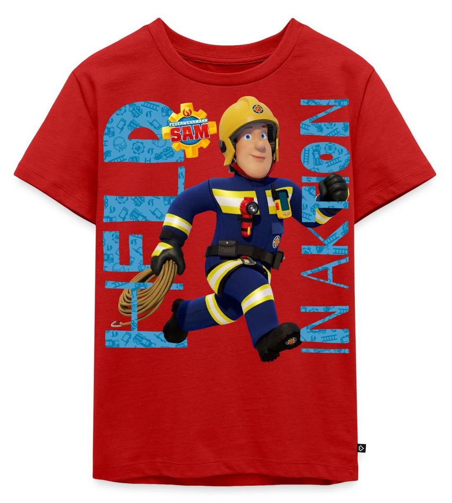 Spreadshirt Feuerwehrmann Sam Held In Aktion Cooles Design Kinder Premium T-Shirt, 122/128 (6 Jahre), Rot