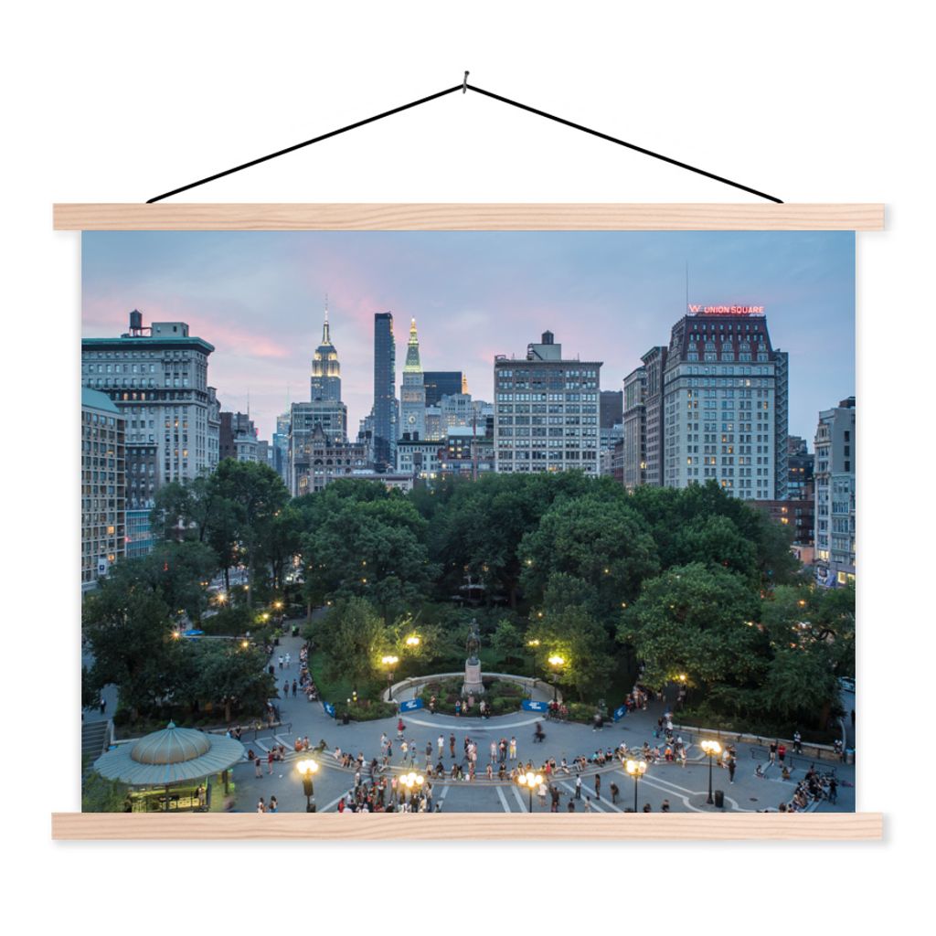 MuchoWow Textilposter New York - Platz - Baum 150x113 cm mit holzfarbenen Rahmen - Poster
