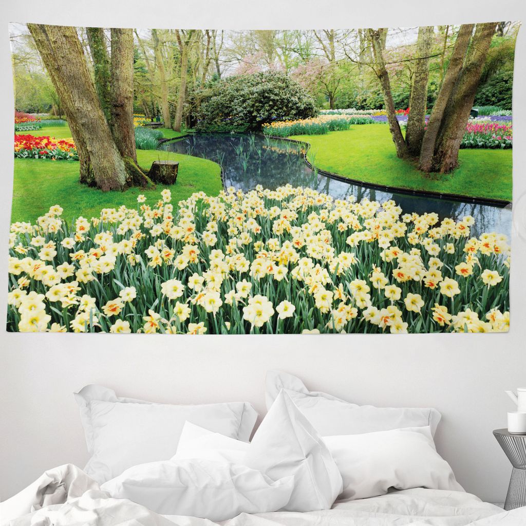 ABAKUHAUS Frühling Wandteppich, Flower Garden Grass Park aus Weiches Mikrofaser Stoff Waschbar ohne Verblassen Digitaldruck, 230 x 140 cm, Grün u...