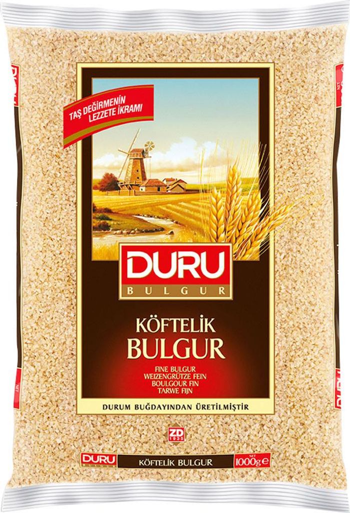 A bag of bulgur wheat with a scenic image on the front.