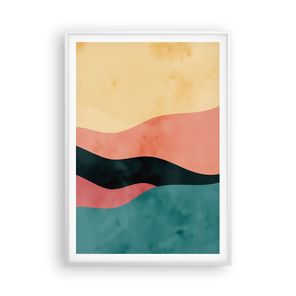 Gerahmtes Poster - Weißer Rahmen - Mehrfarbig Abstraktion Modern - 70x100 cm - Wand Bild - Wanddeko - Wandbilder - Kunstposter - Wandposter - Bild...