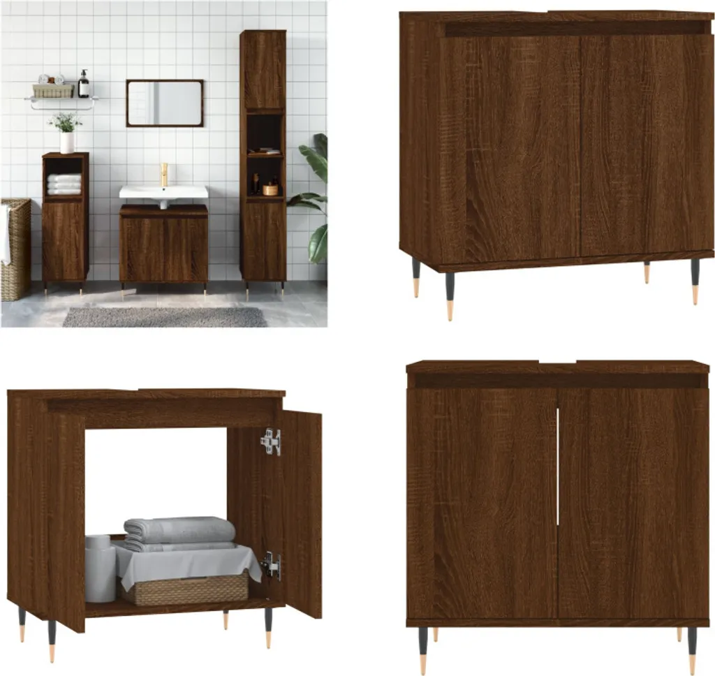 Armadietto Bagno Rovere Marrone vidaXL 58x33x60 cm Industrial