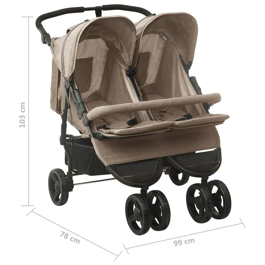 Poussette double côte à côte Taupe - Équipement bébé acier polyvalent - 10