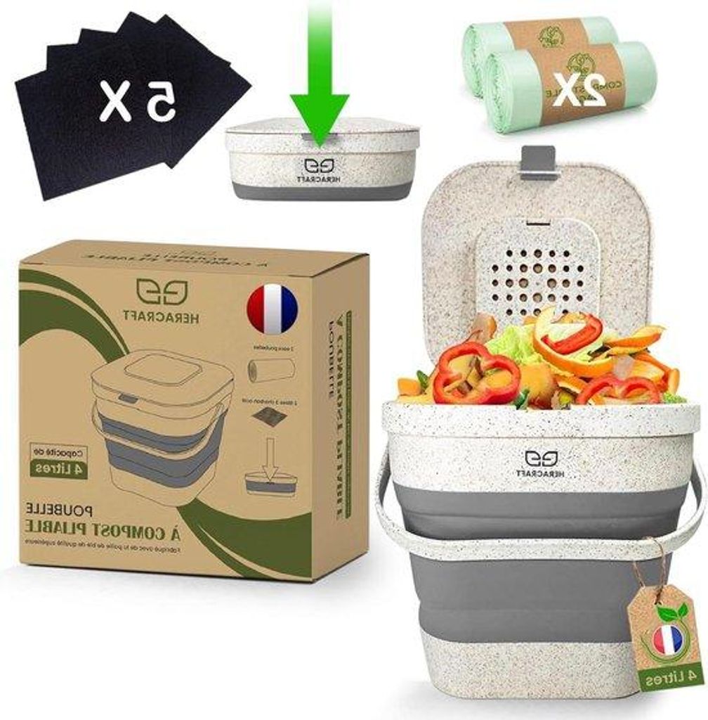Kompakt Kompostemmer für die Küche - Geruchsentferner - Luftdicht - -Abfallbehälter für Apartment - Klein - Starter-Set für Recycling - Garten...