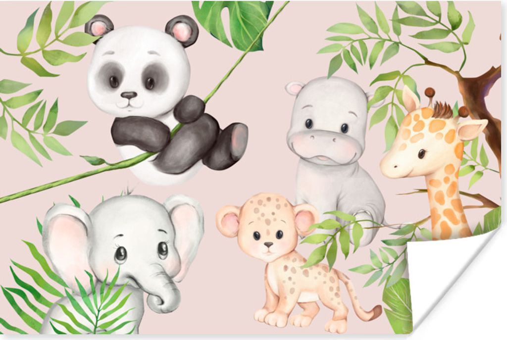 MuchoWow Poster Dschungel - Tiere - Rosa 120x80 cm - Bilder