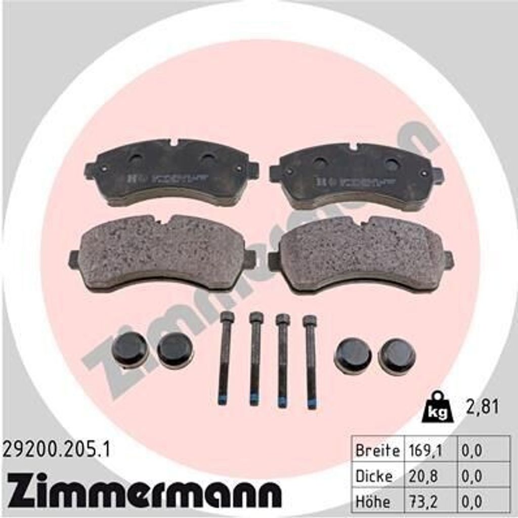ZIMMERMANN 29200.205.1 - Bremsbeläge für Esprinter (B907, B910), Sprinter (W906), Sprinter (W907, W910), Sprinter (W907), Crafter (2E), Crafter (2F)