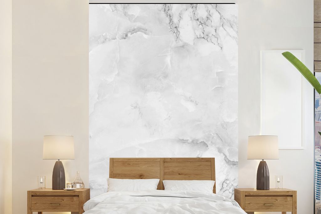 MuchoWow Fototapete für Wohnzimmer oder Schlafzimmer Wandtapete Vinyl Motivtapete Marmor - Adern - Grau - 225x350 cm - Schlafzimmer tapete