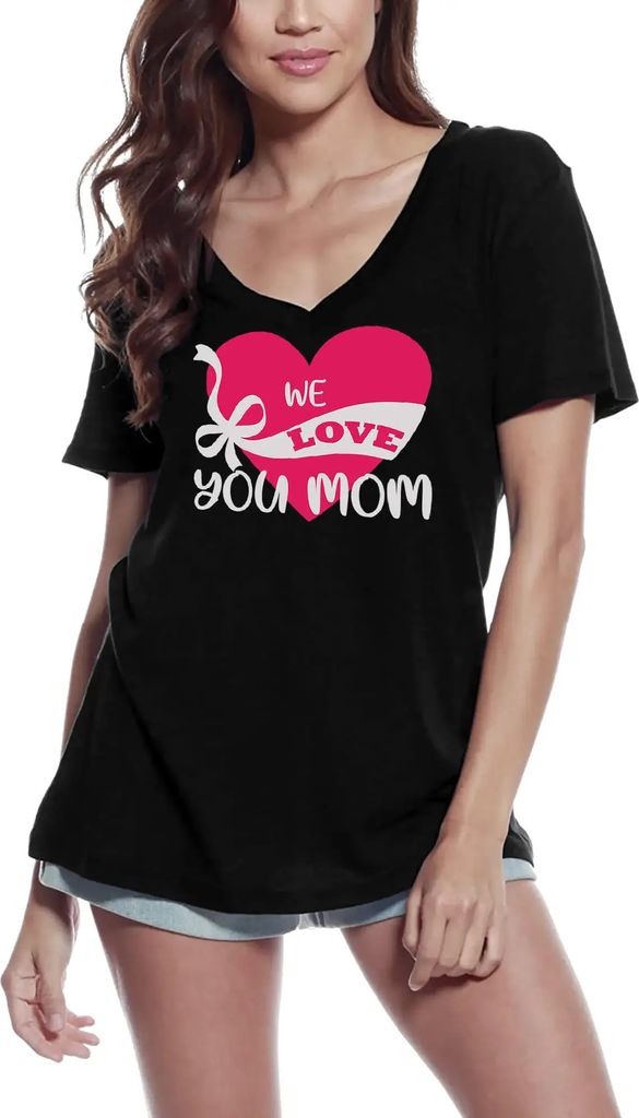 Damen Grafik T-Shirt V-Ausschnitt Wir lieben dich Mama - Herz – We Love You Mom - Heart – Öko-Verantwortlich Vintage Jahrgang Kurzarm Lustige ...